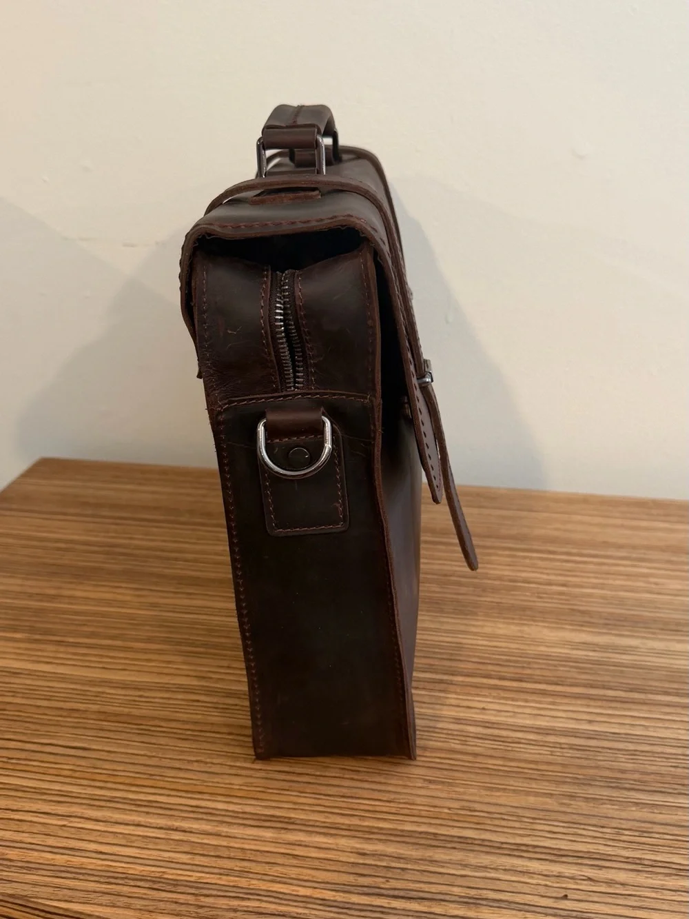 Men's Brown Leather Briefcase Messenger Bag